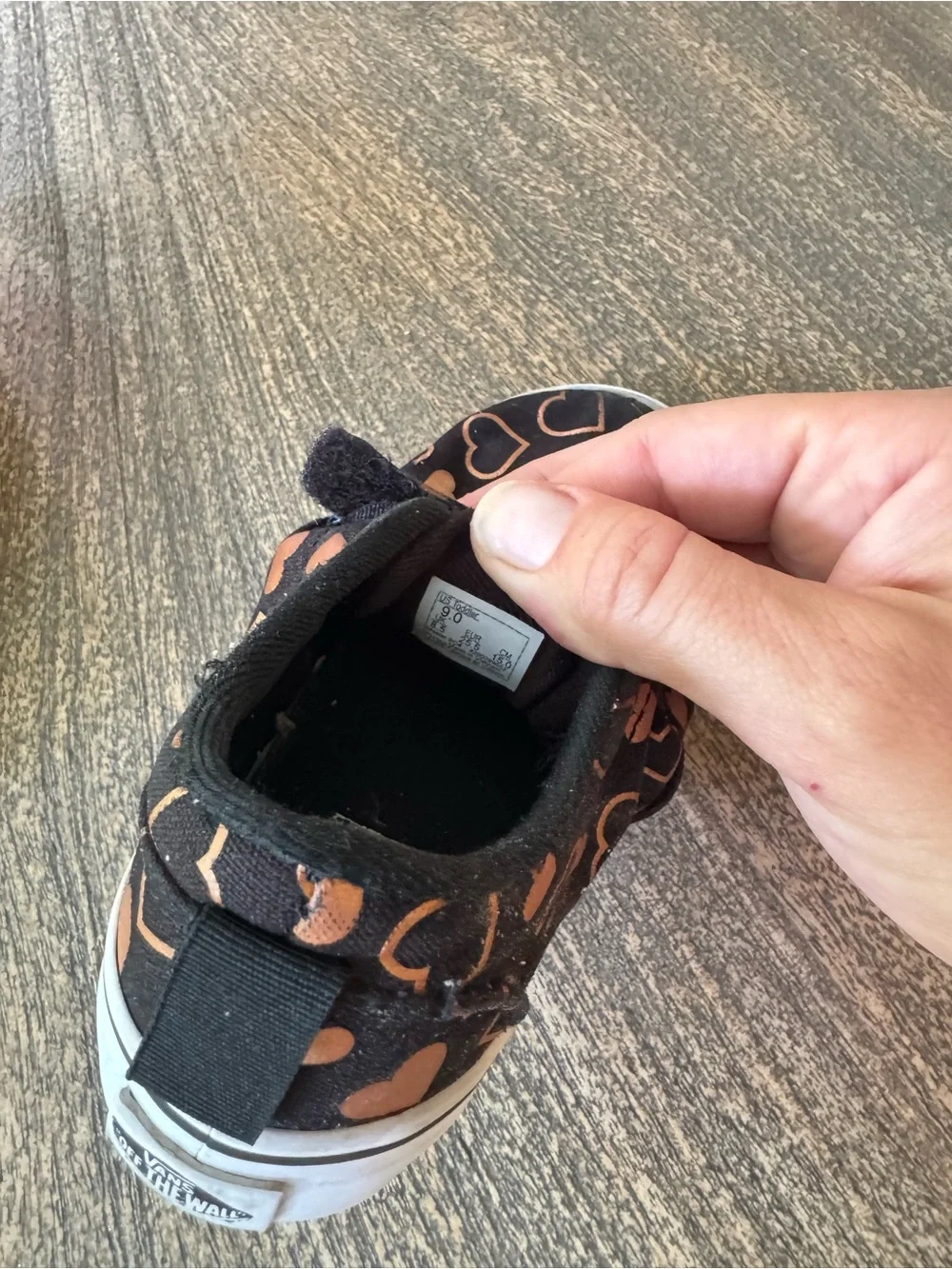 Vans Kids Black Sneakers with Rose Gold Heart Print